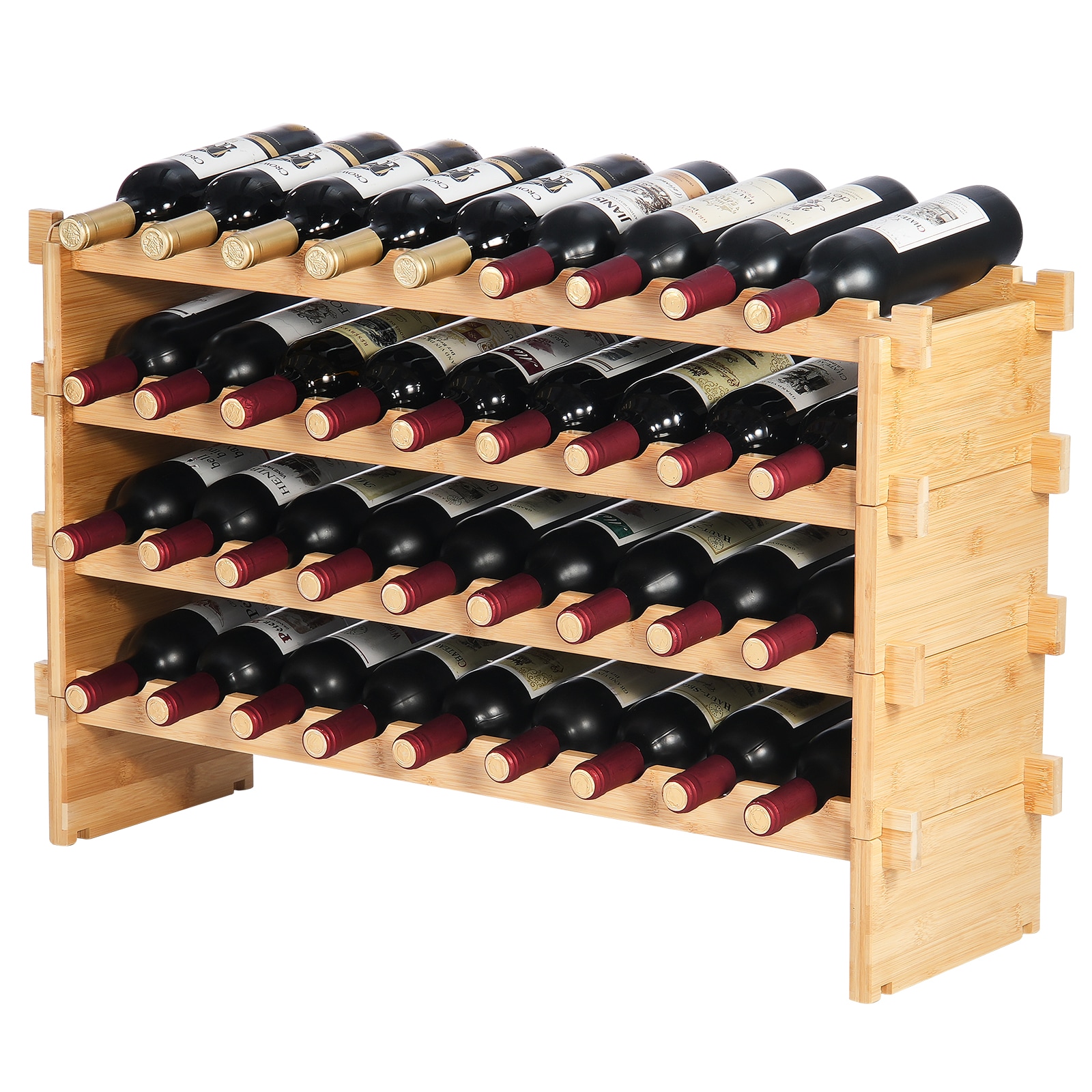 36 Bottle Stackable Modular Wine Rack Bamboo Wood Display Shelf 4-Tier_voghion.com